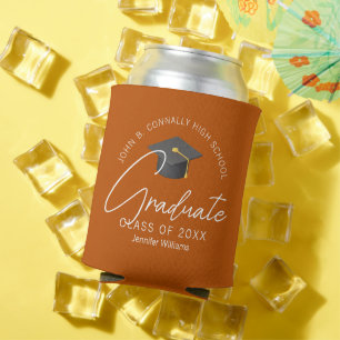 Chic Burnt Orange Graduate Custom Graduation Party Can Cooler