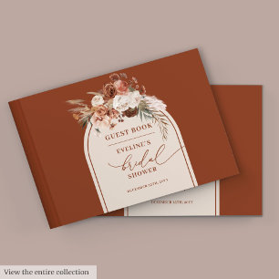 Chic burnt orange pampas boho bridal guest book