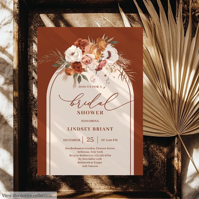 Chic Burnt Orange Pampas Grass Boho Bridal Shower Invitation (Chic Burnt Orange Pampas Grass Boho Bridal Shower)
