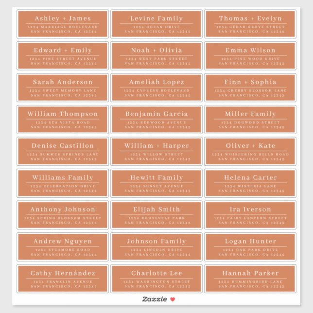 Chic Burnt Orange Wedding Guest Address Labels (Sheet)