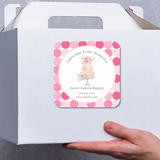 Chic Business Layered Cake With Roses Bakery Square Sticker (Creator Uploaded)