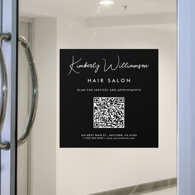 Chic Business Name Signature Script QR Code Black (Chic Business Name Signature Script QR Code Black Window Cling)