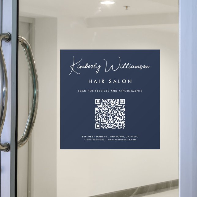 Chic Business Name Signature Script QR Code Blue (Chic Business Name Signature Script QR Code Blue Window Cling)
