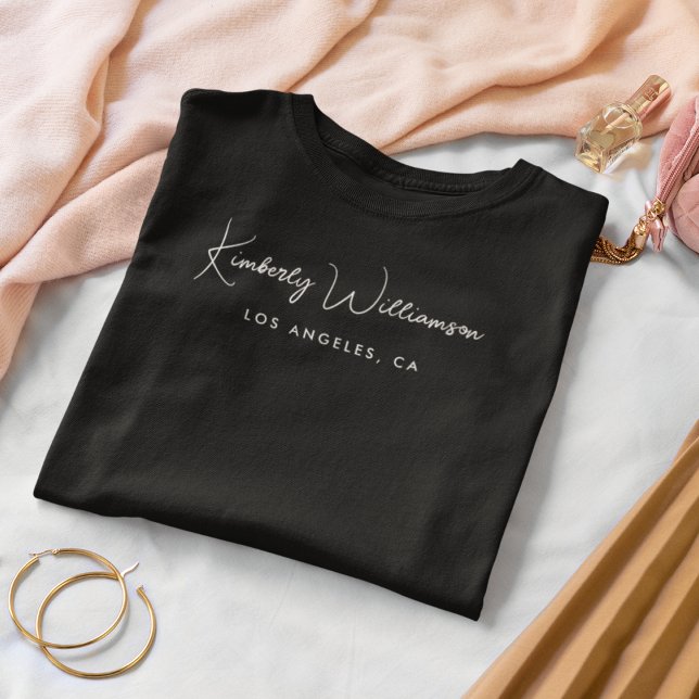Chic Business Signature Script Black T-Shirt (Empower your name in our signature script as your logo and brand identity)