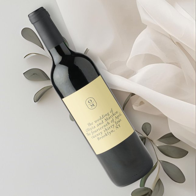 Chic Butter Yellow Monogram Wedding Wine Label (Creator Uploaded)
