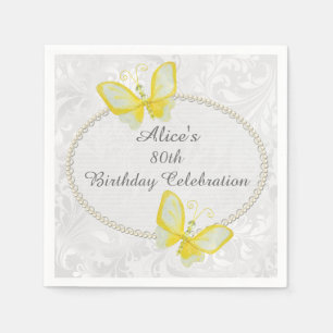 Chic Butterflies Damask 80th Birthday Personalised Napkin