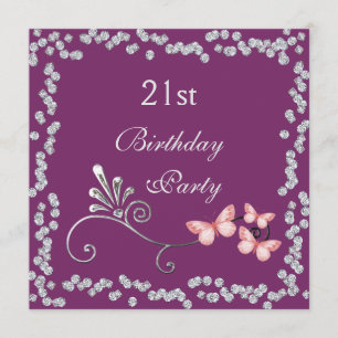 Chic Butterflies & Diamonds 21st Birthday Invitation