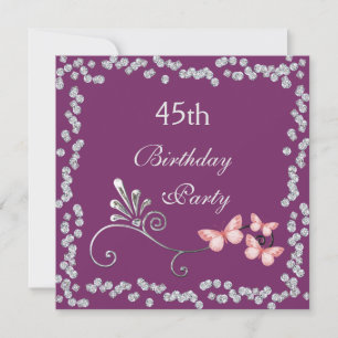 Chic Butterflies & Diamonds 45th Birthday Invitation