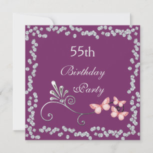 Chic Butterflies & Diamonds 55th Birthday Invitation