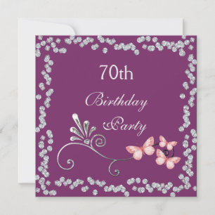 Chic Butterflies & Diamonds 70th Birthday Invitation