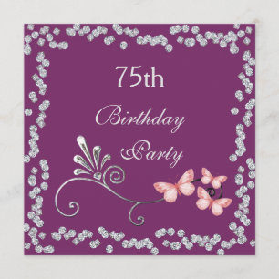 Chic Butterflies & Diamonds 75th Birthday Invitation