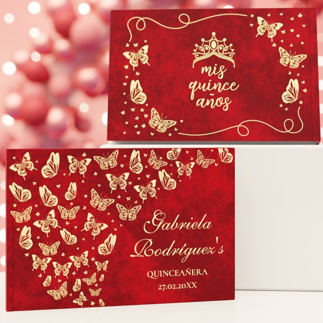 Chic Butterfly Gold Red Quinceañera Mis Quince Guest Book (Chic Butterfly Gold Red Quinceañera Mis Quince Foil Guest Book)