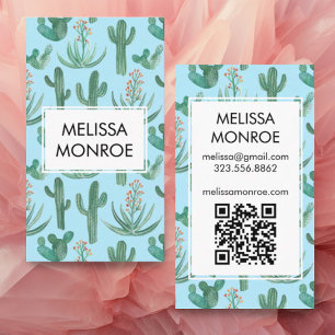Chic Cacti & Succulents Desert Watercolor QR Code Business Card