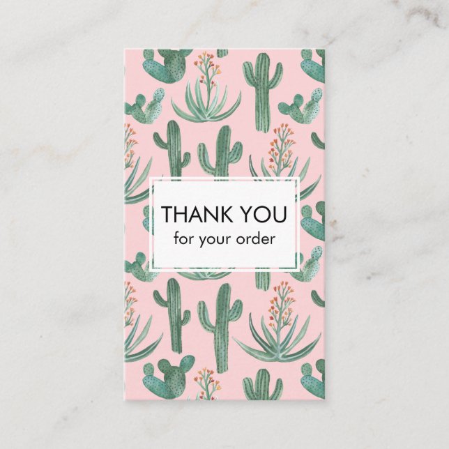 Chic Cacti & Succulents Watercolor QR Code Thanks Business Card (Front)