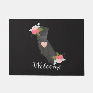 Chic California State Watercolor Floral Welcome Doormat