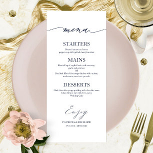 Chic Calligraphy 4x9 Wedding Menu Card For Plate