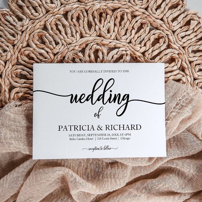 Chic Calligraphy Black And White Wedding Invitation (Creator Uploaded)