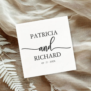 Chic Calligraphy Black And White Wedding Napkin