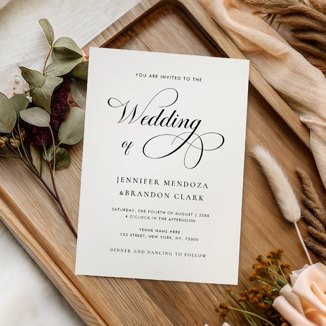 Chic Calligraphy Black & White All in One Wedding  Invitation (Creator Uploaded)