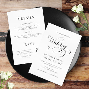 Chic Calligraphy Black & White All in One Wedding  Invitation