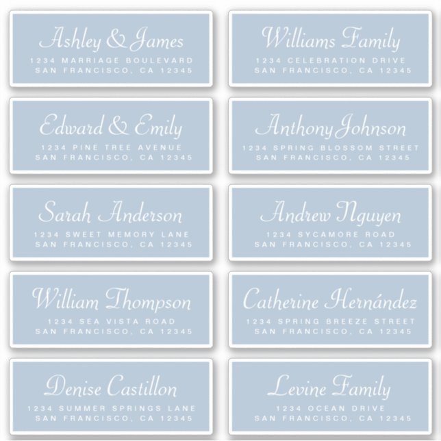 Chic Calligraphy Blue Guest Address Labels (Front)