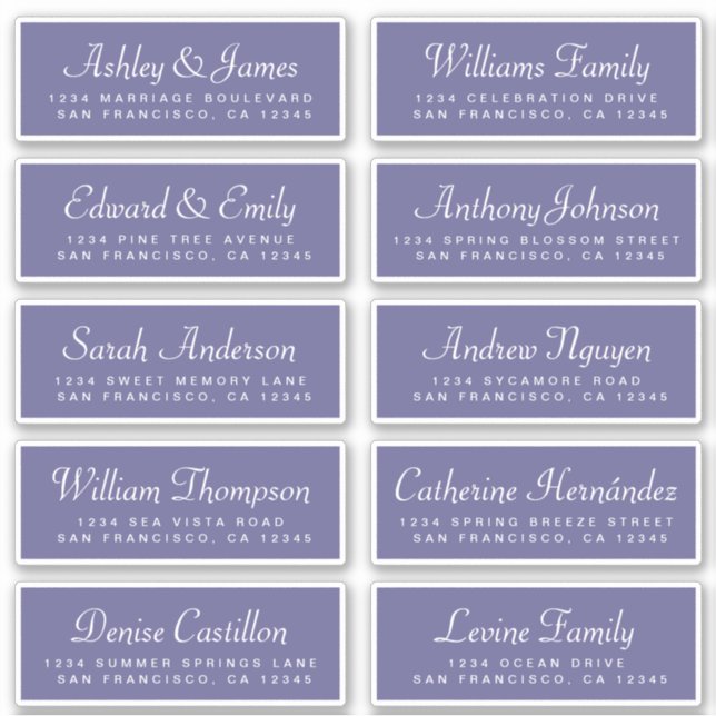 Chic Calligraphy Blue Guest Address Labels (Front)