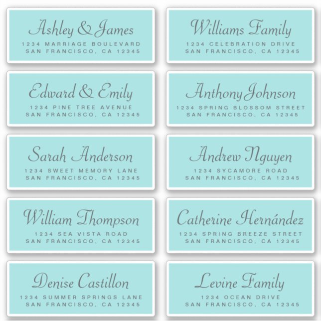 Chic Calligraphy Blue Wedding Guest Address Labels (Front)