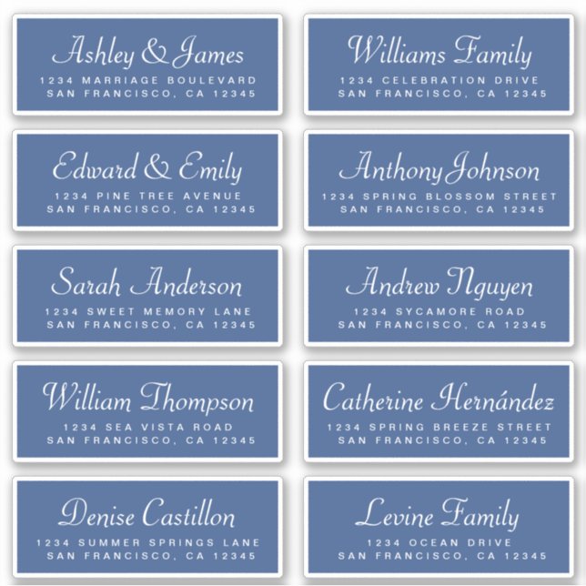 Chic Calligraphy Classic Blue Guest Address Labels (Front)