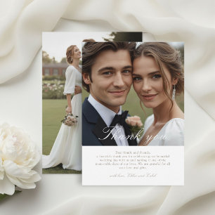 Chic Calligraphy Double Photo Flat Thank You Card