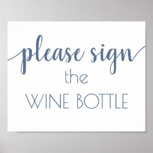 Chic Calligraphy   Dusty Blue Wine Bottle Sign