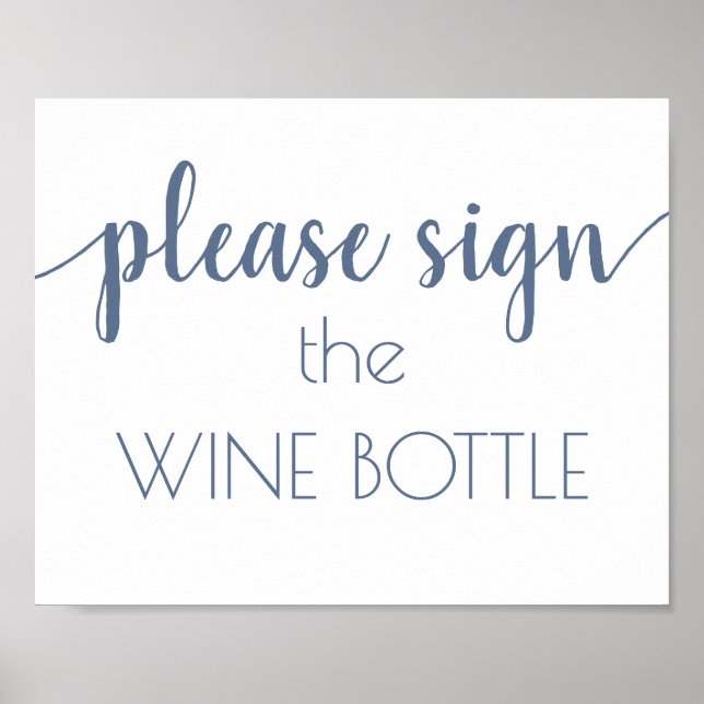 Chic Calligraphy | Dusty Blue Wine Bottle Sign (Front)