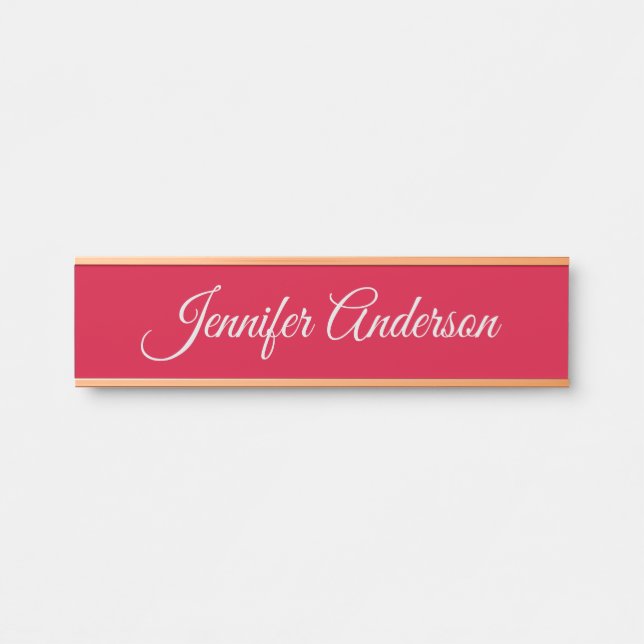 Chic Calligraphy Elegant Cherry Red Personalised Door Sign (Front)