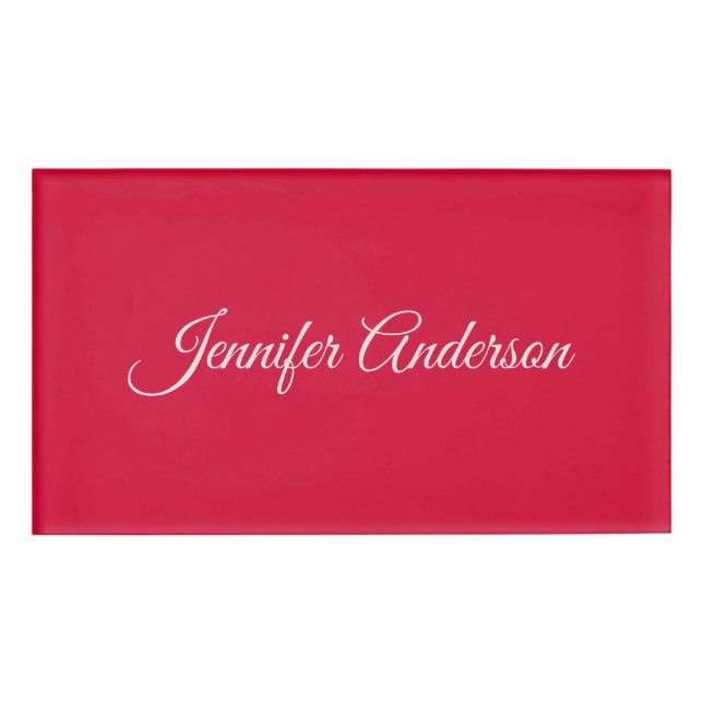 Chic Calligraphy Elegant Cherry Red Personalised Name Tag (Front)