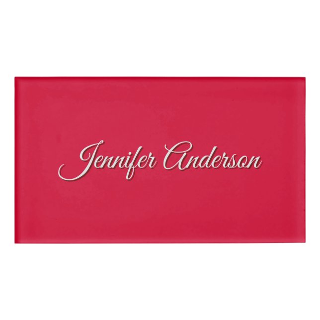 Chic Calligraphy Elegant Cherry Red Personalised Name Tag (Front)