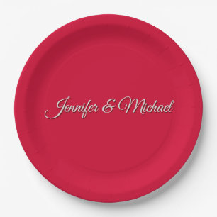 Chic Calligraphy Elegant Cherry Red Personalised Paper Plate