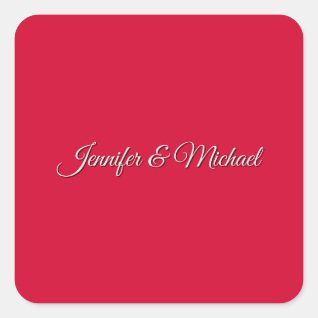 Chic Calligraphy Elegant Cherry Red Personalised Square Sticker (Front)