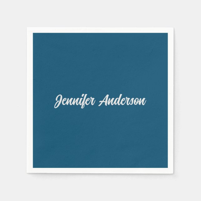 Chic Calligraphy Elegant Ocean Blue Personalised Napkin (Front)