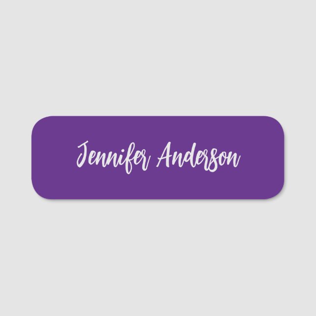 Chic Calligraphy Elegant Royal Purple Personalised Name Tag (Front)