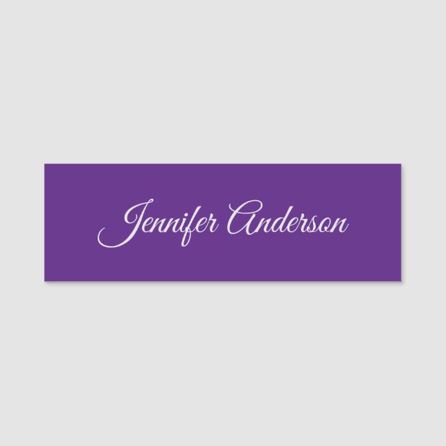 Chic Calligraphy Elegant Royal Purple Personalised Name Tag (Front)