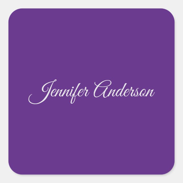 Chic Calligraphy Elegant Royal Purple Personalised Square Sticker (Front)