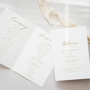 Chic Calligraphy Gold Folded Wedding   Program