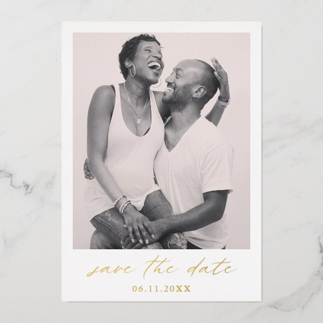 Chic Calligraphy Gold Photo Wedding Save the Date (Front)