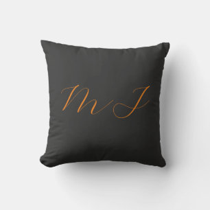 Chic calligraphy grey orange monogram name initial cushion