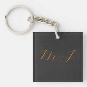 Chic calligraphy grey orange monogram name initial key ring