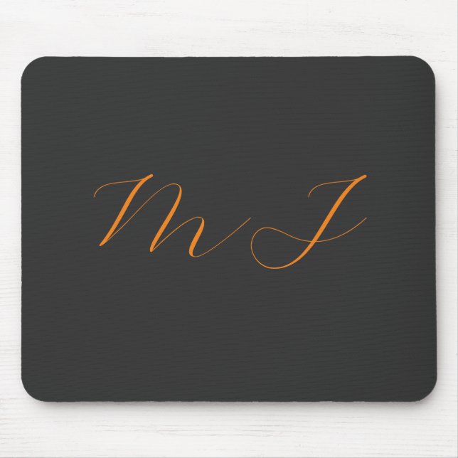 Chic calligraphy grey orange monogram name initial mouse pad (Front)
