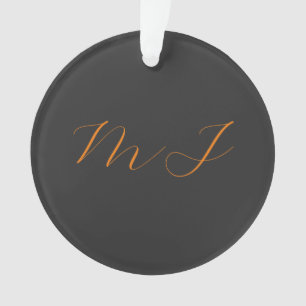 Chic calligraphy grey orange monogram name initial ornament