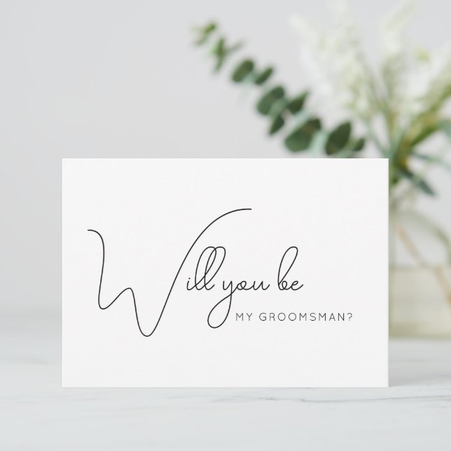 Chic Calligraphy Groomsman Proposal Card (Standing Front)