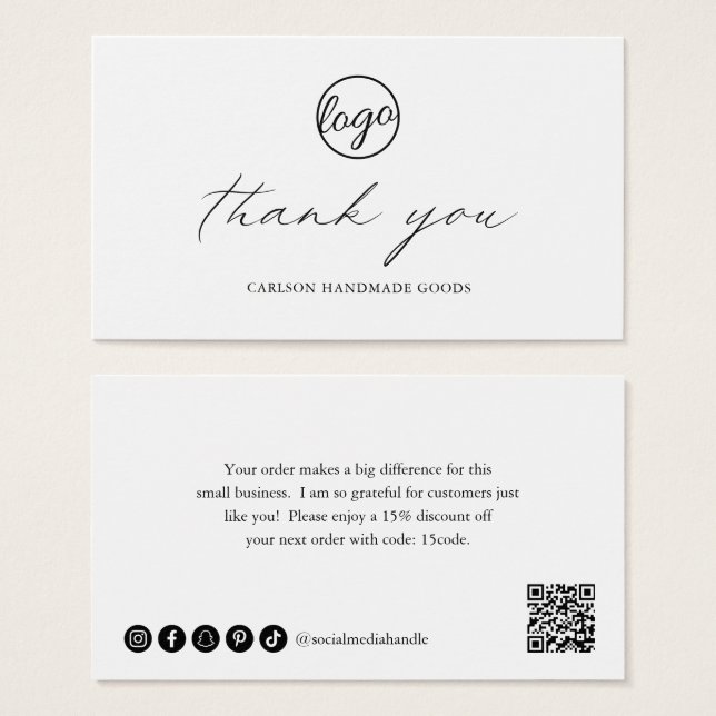 Chic Calligraphy Logo Modern Thank You (Front & Back)