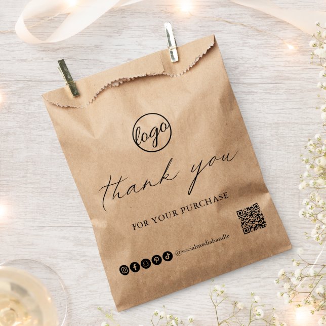 Chic Calligraphy Logo Rustic Thank You Business Favour Bag (Clipped)