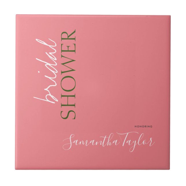 Chic Calligraphy Minimalist Bridal Shower Ceramic Tile (Front)